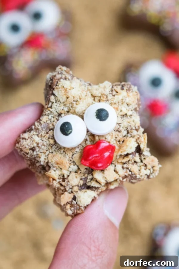 Happy Chocolate Starfish Snacks Two cute kids chocolate starfish snacks with smiling faces, a perfect kid-friendly treat.
