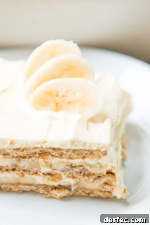 Our family goes crazy for banana cream pie so a banana cream icebox cake was a must! It's just as delicious but even easier to make! Homemade banana cream icebox cake layers with fresh bananas