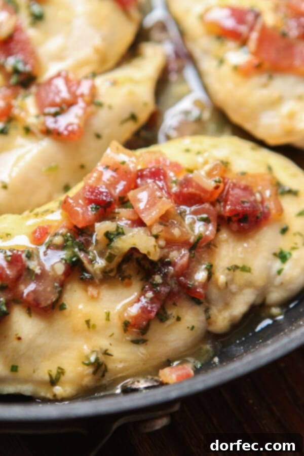 A styled photo of the Honey Mustard Bacon Chicken Skillet, ready to be served, showcasing its wholesome ingredients and the promise of a delightful, easy dinner.