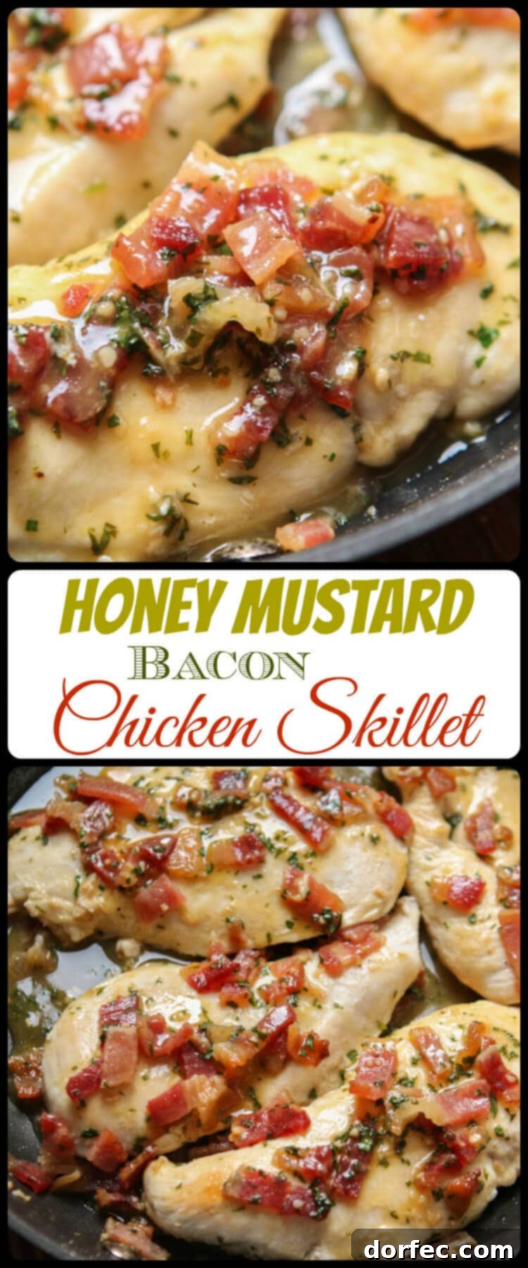 This isn't your normal one skillet recipe. This honey mustard bacon chicken skillet is healthier for a few reasons but still totally craveable! ohsweetbasil.com paleo, Whole 30, dairy-free