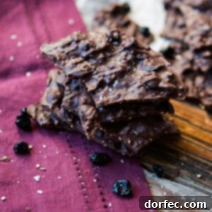 Irresistible chocolate blueberry quinoa bark, a perfect blend of sweet and crunchy.