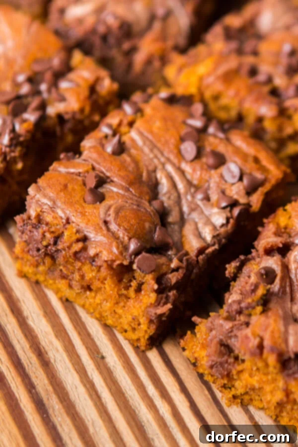 The delicious Nutella cream cheese swirl makes these pumpkin bars irresistible.