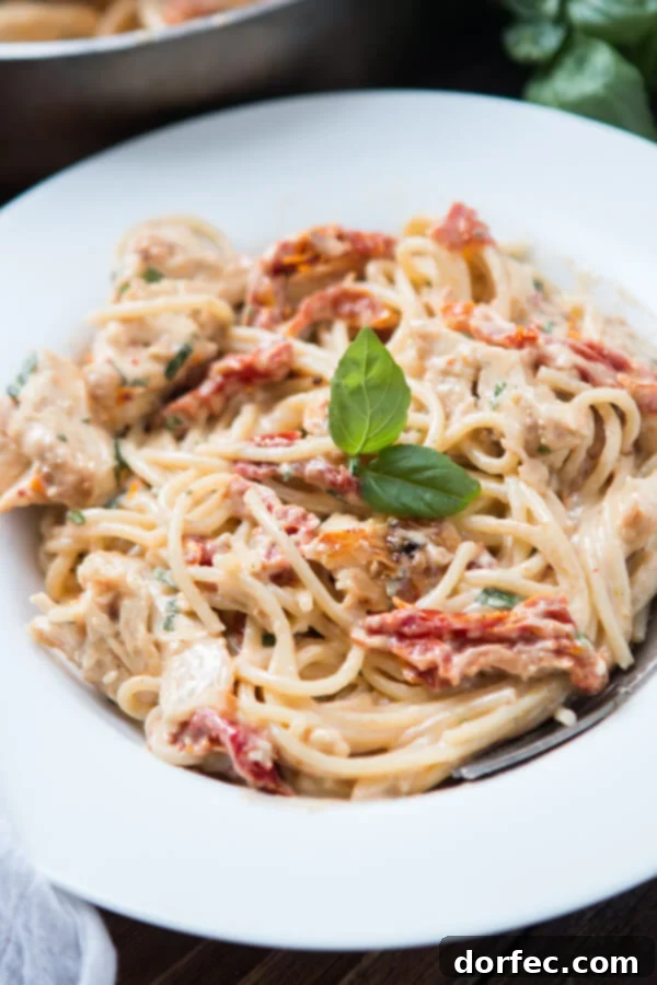 All you need is one skillet, a few fresh ingredients and soon enough you'll have 20 minute creamy sun dried tomato chicken pasta for dinner.