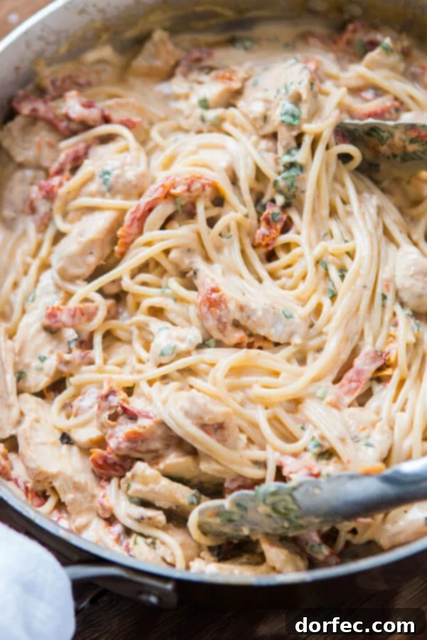 All you need is one skillet, a few fresh ingredients and soon enough you'll have 20 minute creamy sun dried tomato chicken pasta for dinner.