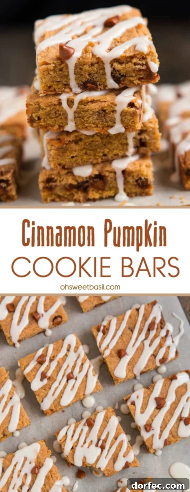 A beautiful stack of perfectly iced Cinnamon Pumpkin Cookie Bars, ready to be served