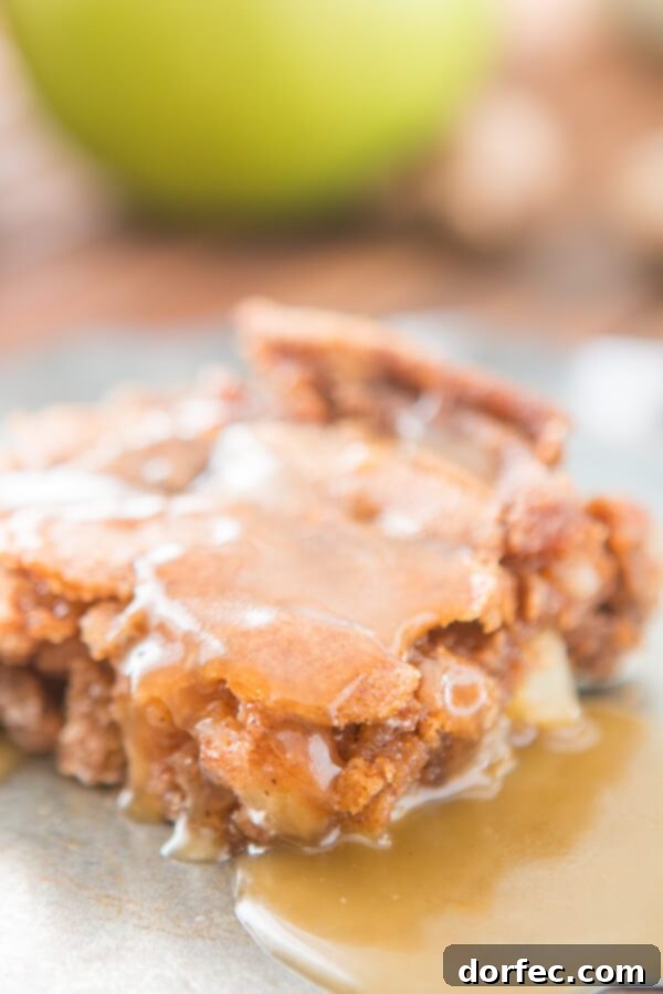 Close-up of a moist Apple Cake with Caramel Sauce, highlighting its rich texture