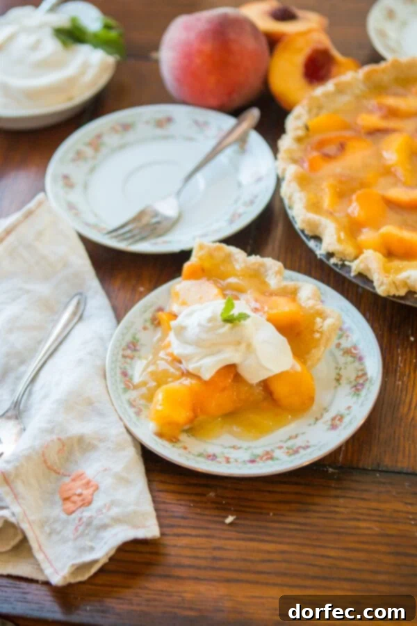 Homemade Lemon Jello Peach Pie A beautifully set lemon jello peach pie with a golden crust, ready to be served.