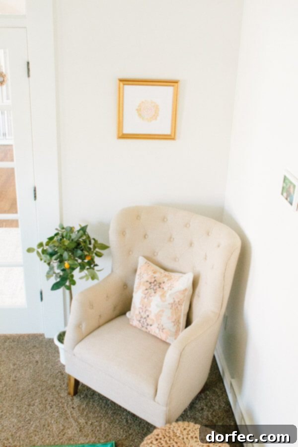 Thoughtful decor choices create a functional and aesthetically pleasing office. Detailed shot of unique office decor and stylish furniture