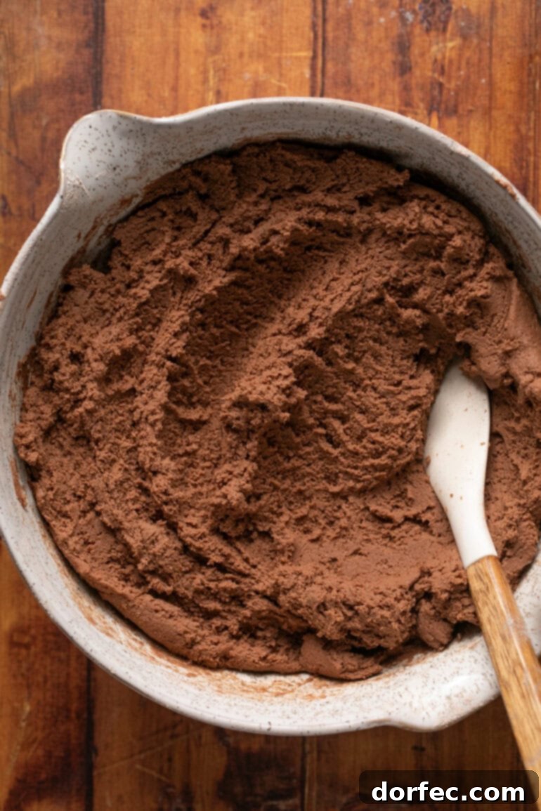 A gallery of images showcasing the methodical steps for preparing the chocolate cookie base for chocolate marshmallow cookies, from mixing wet and dry ingredients to forming perfect dough balls, ready for baking.