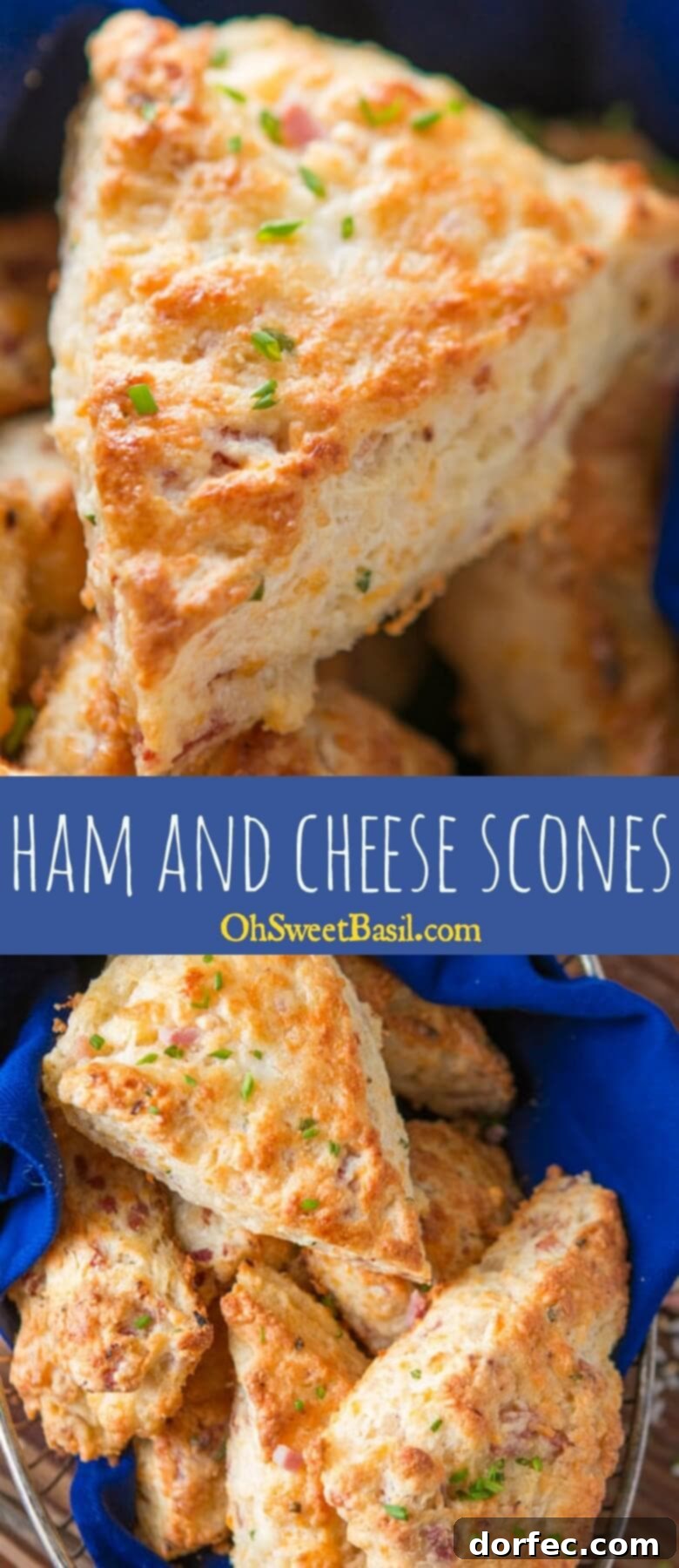 Freshly baked Ham and Cheese Scones with golden crust, ready to be served.