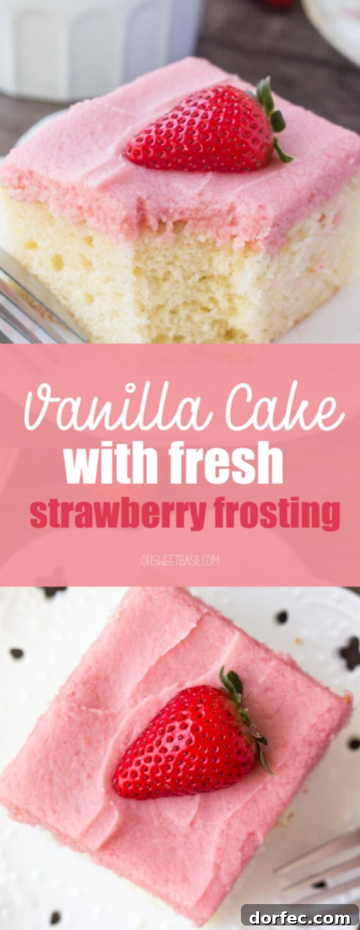 Strawberry Kissed Vanilla Dream Cake 4 A large vanilla sheet cake with thick, smooth strawberry buttercream frosting.