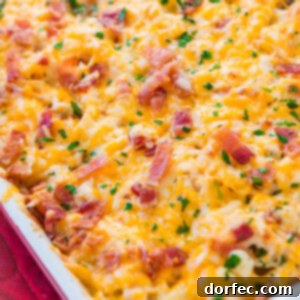 Delicious Cheesy Chicken Bacon Ranch Casserole, a perfect quick and easy dinner.