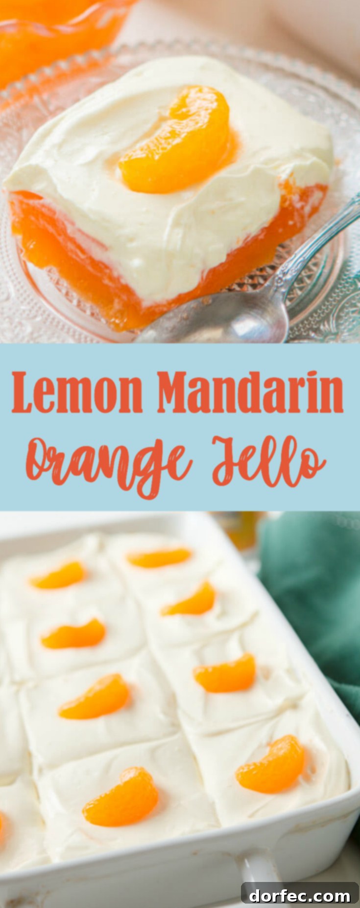 Sunshine Citrus Gelatin Delight 4 A top-down view of the entire lemon mandarin orange jello salad in a white baking dish, showcasing its perfect layers and vibrant colors, ready for serving.
