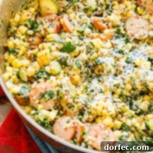 Delicious and healthy sausage kale quinoa skillet, a quick one-pan meal.