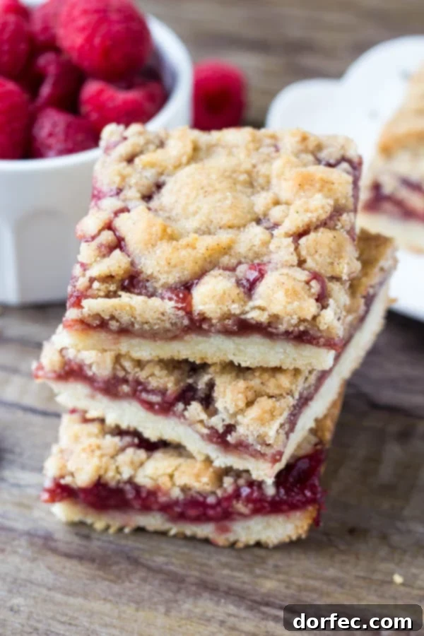 Easy-to-make raspberry crumble bars with a shortbread crust, fresh raspberry filling, and crunchy topping. Ideal for dessert or a sweet snack.