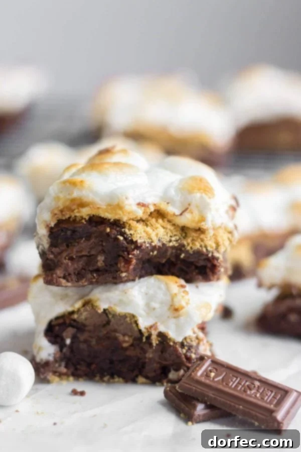 Irresistible Chewy S'mores Brownies with Hershey's, Graham Cracker, and Toasted Marshmallows Deliciously chewy S'mores Brownies, layered with Hershey's chocolate, graham cracker crumbs, and topped with golden toasted marshmallows, perfect for summer.