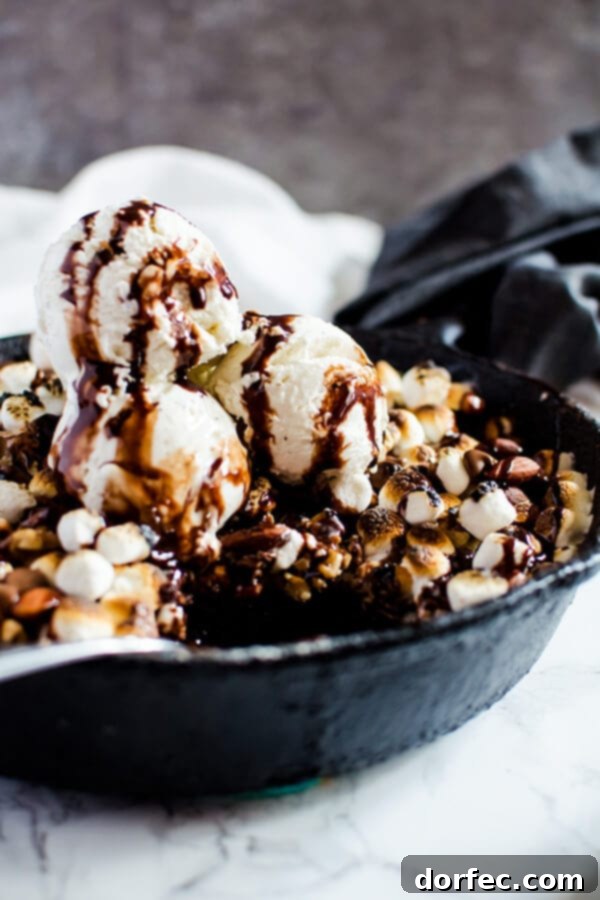 Ultimate S'mores Brownies 5 Out of this world decadent skillet rock road brownie. This brownie is made right in the pan and is done in less than 30 minutes. It's the perfect sweet and salty dessert to share with friends over a pint of ice cream.