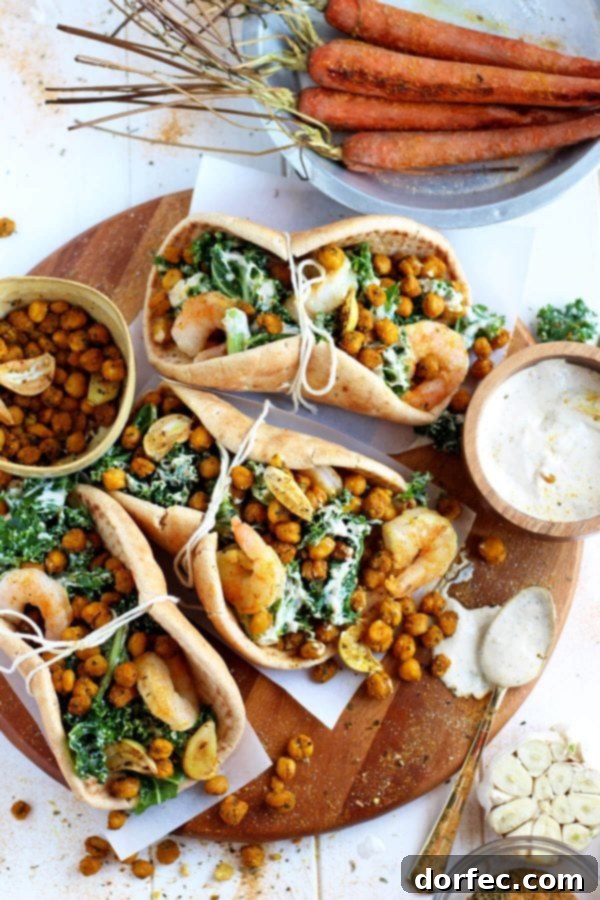 Roasted Chickpea and Garlic Caesar Salad Pitas - Quick & Healthy 30-Minute Dinner Delicious roasted chickpea and garlic caesar salad pitas ready in 30 minutes for a healthy dinner