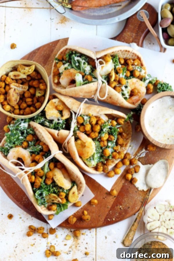 Roasted Chickpeas & Garlic for Caesar Salad Pitas Close-up of roasted chickpeas and garlic, key ingredients for a healthy caesar salad pita