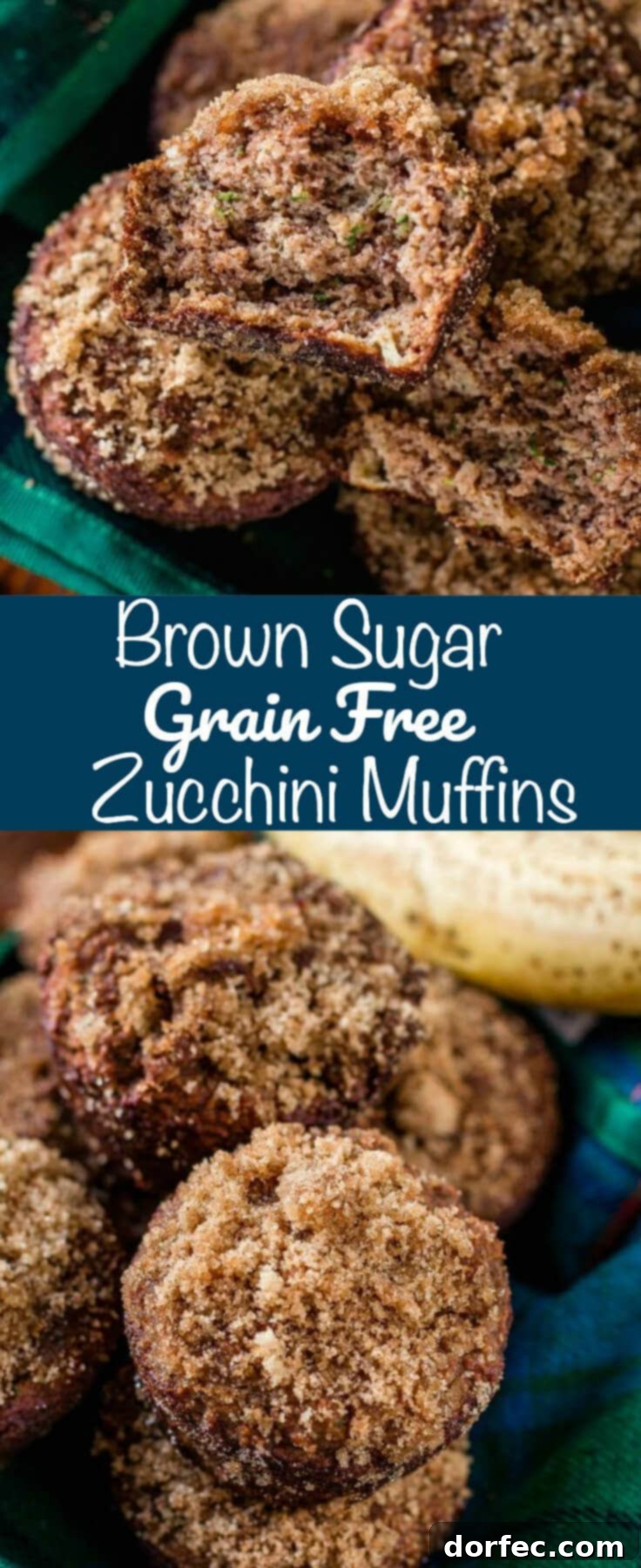 Moist Grain-Free Muffins with Brown Sugar Topping Close-up of freshly baked Brown Sugar Grain-Free Zucchini Muffins, showcasing their soft and inviting texture.