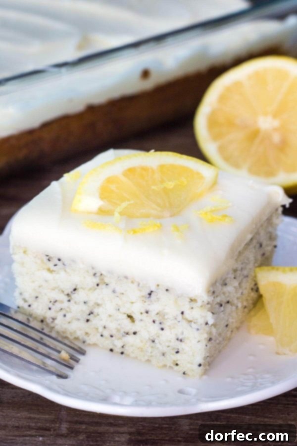 This Lemon Poppy Seed Cake with Cream Cheese Frosting is soft, moist & deliciously buttery with a fresh lemon flavor. Dotted with poppy seeds & topped with cream cheese frosting - it's the perfect dessert for lemon lovers! This Lemon Poppy Seed Cake with Cream Cheese Frosting is soft, moist & deliciously buttery with a fresh lemon flavor. Dotted with poppy seeds & topped with cream cheese frosting - it's the perfect dessert for lemon lovers!