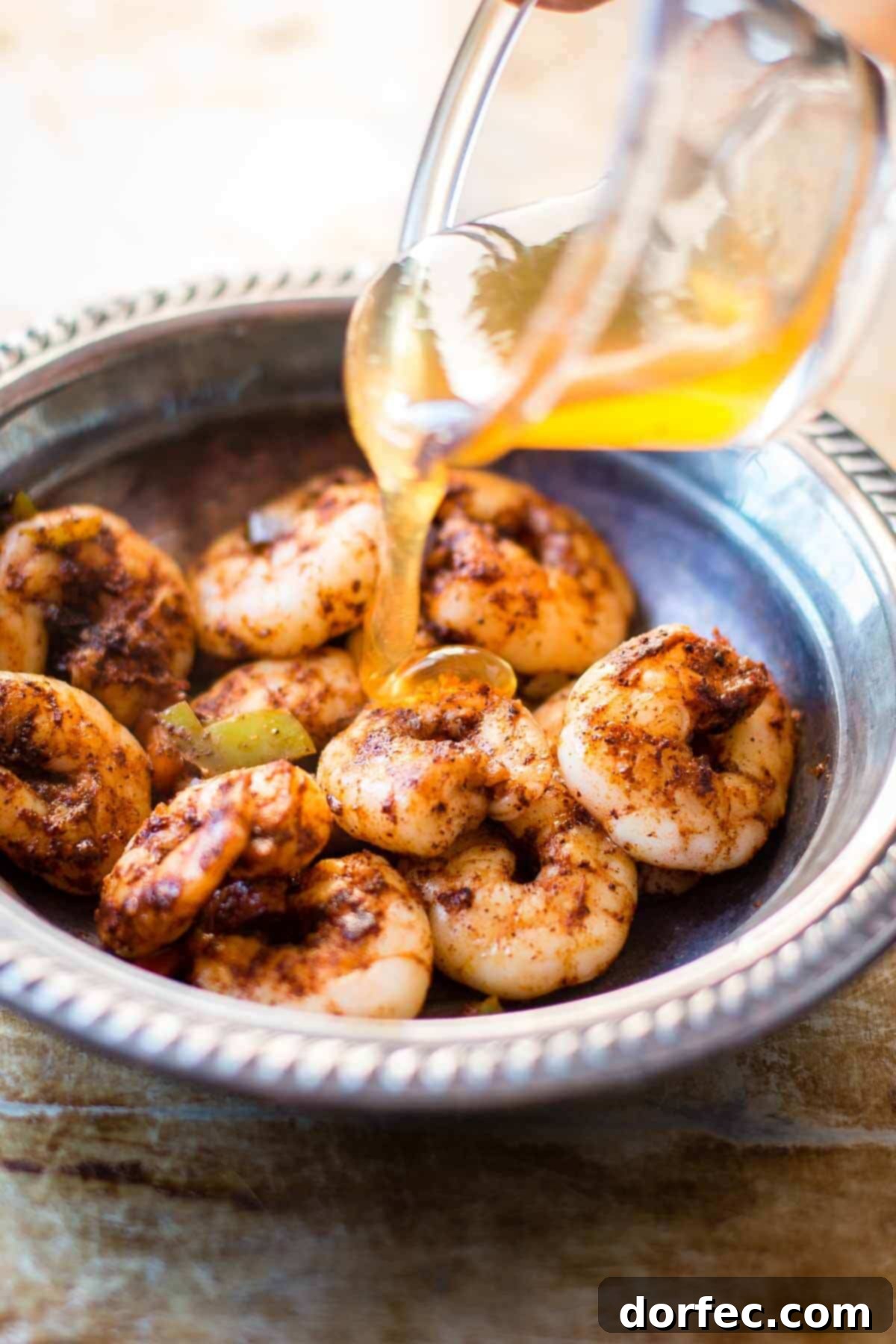 Platter of Sticky Honey Lime Shrimp, ready to be enjoyed as a meal or appetizer
