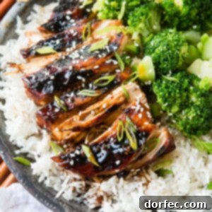 Sweet and Sticky Asian Glazed Chicken Breasts 2 Sticky Asian sauce made with soy sauce and sweet chili sauce served over chicken and rice