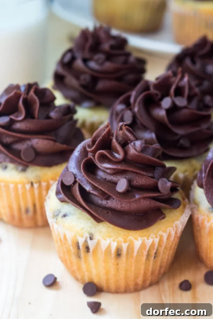 A batch of vanilla chocolate chip cupcake batter ready for baking.