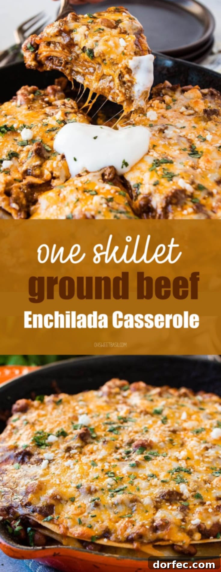 Quick One Skillet Ground Beef Enchilada Dinner 14 Mexican Ground Beef and beans enchilada tortilla stack, showcasing the hearty layers and golden-brown cheese.