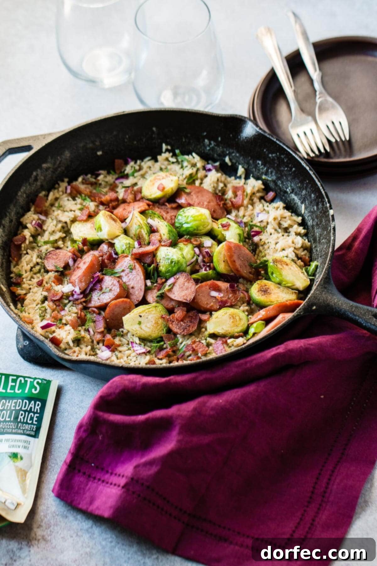 This flavorful one-skillet cheddar broccoli rice with kielbasa is a family favorite, ready in under 30 minutes!