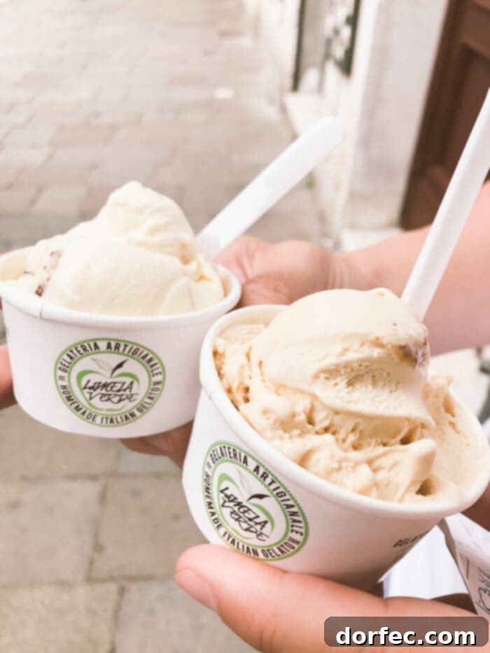Your Perfect Florence Itinerary 30 Close-up of vibrant, artisanal gelato scoops, a classic Italian dessert