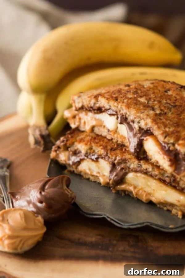 Grilled Nutella Peanut Butter and Banana Sandwich ohsweetbasil.com
