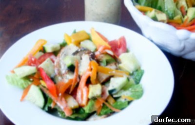 Overhead view of Teriyaki Chicken Salad with dressing on the side