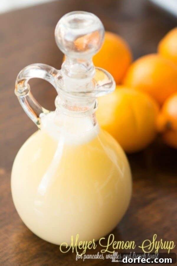 Sweet Meyer Lemon Syrup: A vibrant, creamy delight perfect for pancakes, waffles, and French toast.