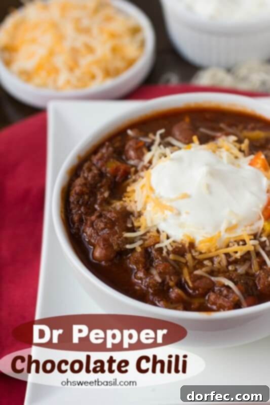 Dr Pepper and Chocolate Chili simmered to perfection, a hearty and flavorful meal for any occasion.