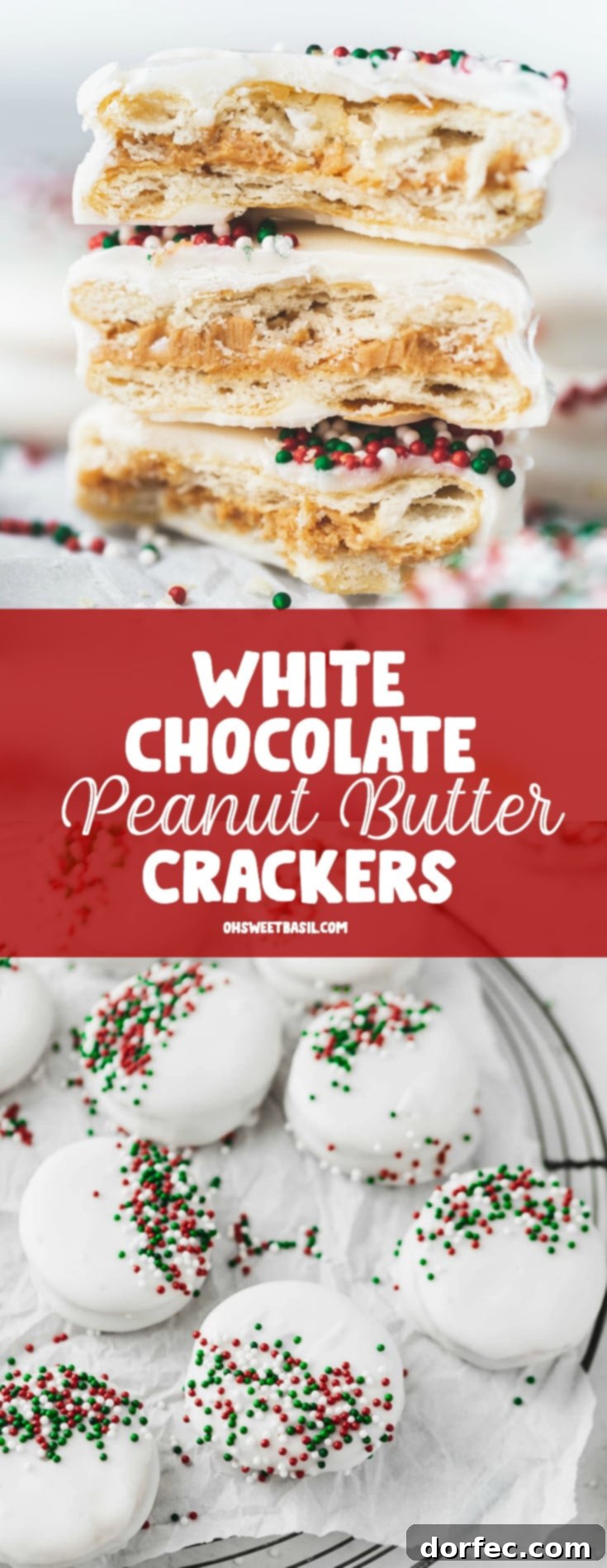 Peanut butter filled ritz crackers with white chocolate frosting on t