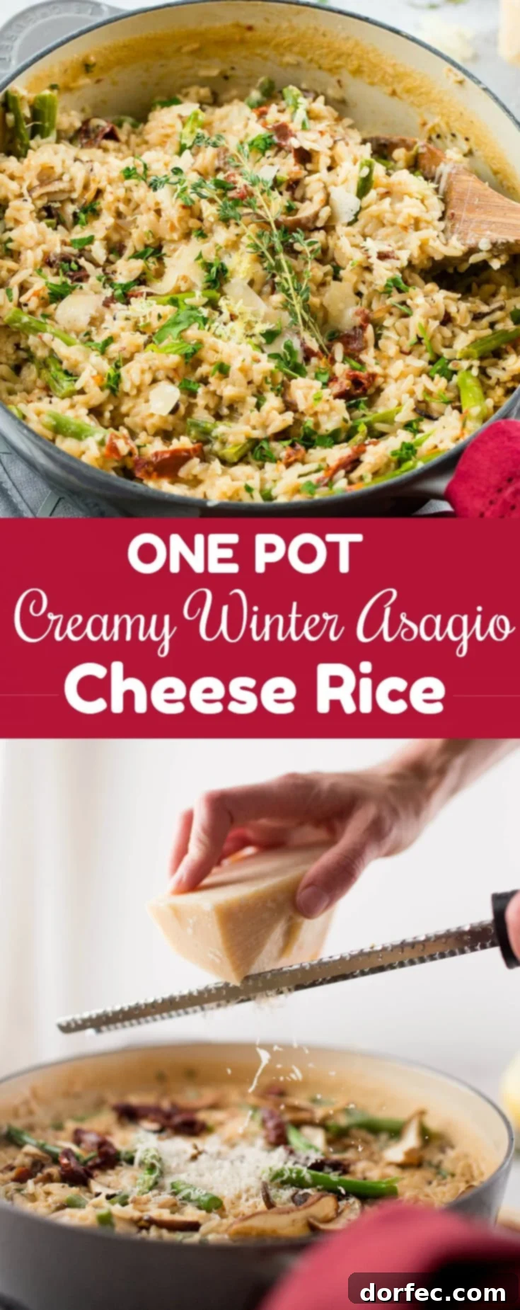 Velvety One Pot Asiago Winter Rice 8 The holidays are busy enough without adding in all of the cooking and family dinners. Make this one pot creamy winter asiago cheese rice with asparagus!