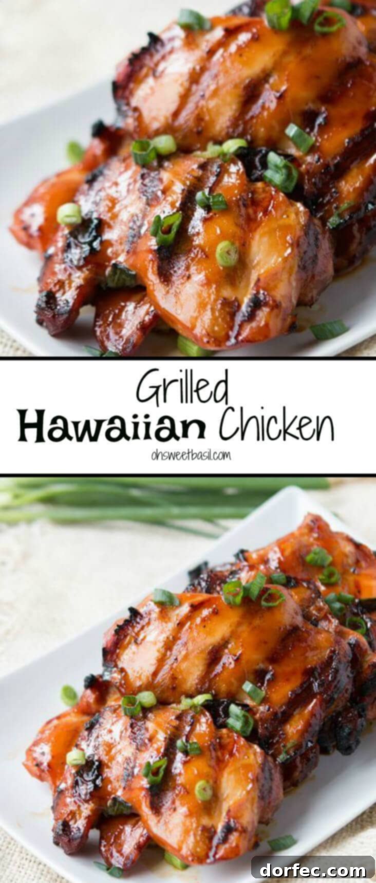 Close-up of succulent grilled chicken, garnished with fresh herbs and a vibrant drizzle of sauce, against a blurred background.
