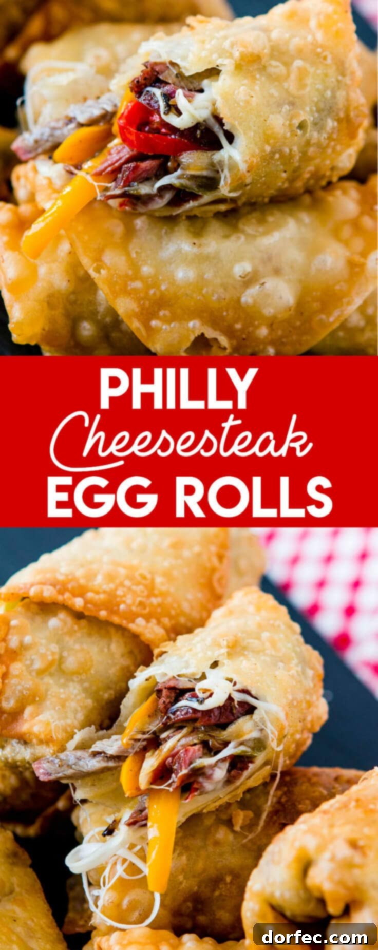 Who wouldn't love a crisp, fried egg roll full of meat and cheese? These Philly Cheesesteak Egg Rolls are perfect for football games and parties!