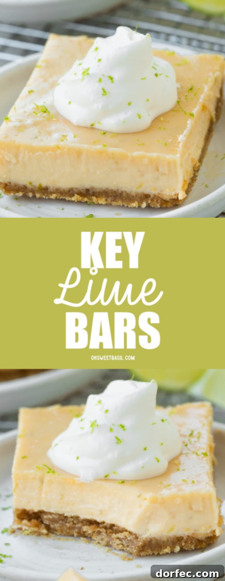 Key Lime Pie Bars 10 A photo of a piece of Torta de Limão on a small dessert plate with a corner of the bar removed and scooped up with a fork.
