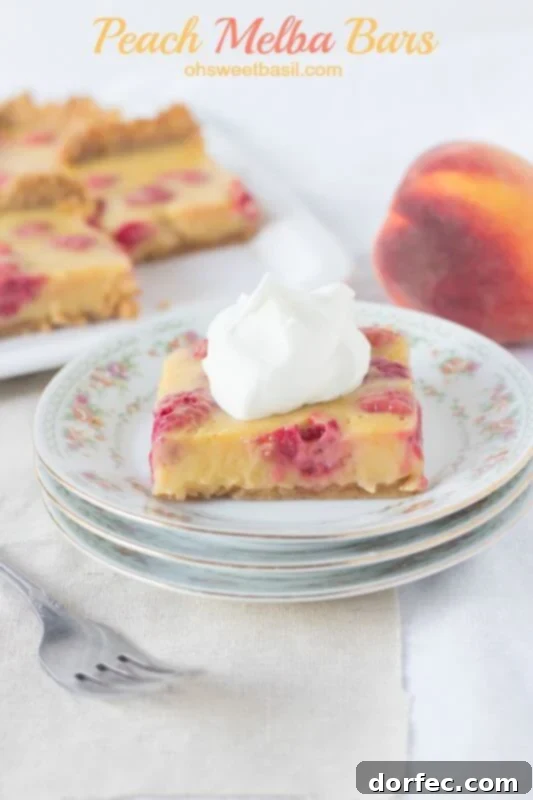 Key Lime Pie Bars 8 We love #peaches and raspberries in a peach melba #dessert so heck yes we loved the bars!! Creamy peach and raspberry deliciousness on a graham cracker crust ohsweetbasil.com-3