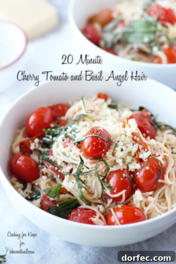 20 Minute Cherry Tomato and Basil Angel Hair, a quick and fresh pasta recipe.