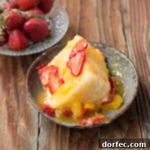 A really light and craveable dessert, angel food cake with fresh mango sauce ohsweetbasil.com