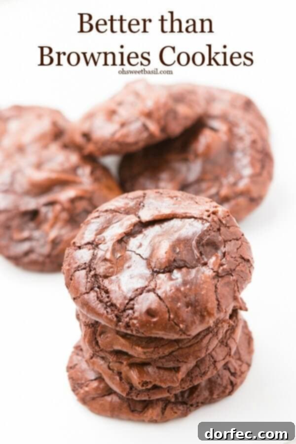 Close-up of freshly baked fudgy brownie cookies, showcasing their rich chocolate texture and melty chips