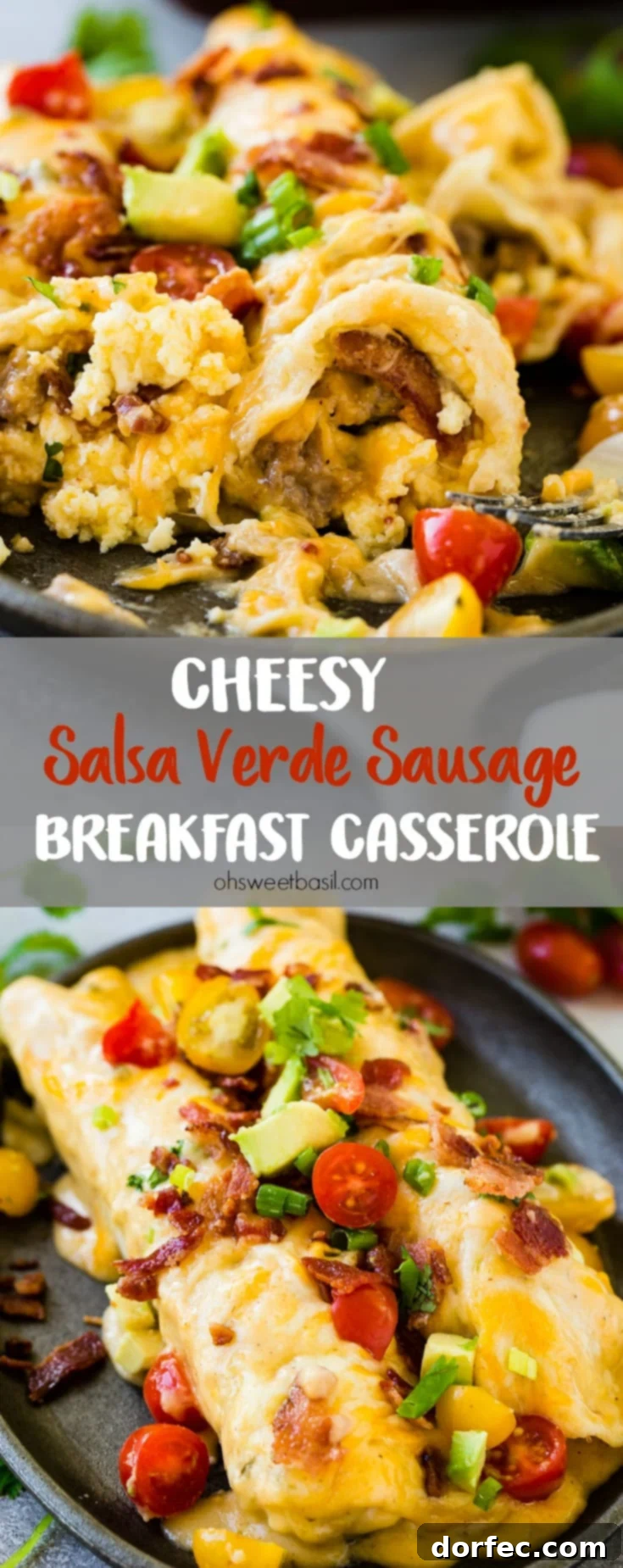 The holidays are here and you need breakfast enchiladas to feed a crowd. You do. Make these Cheesy Salsa Verde Sausage Breakfast Enchiladas!