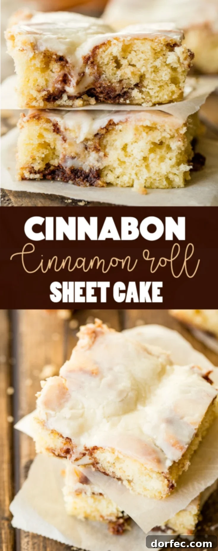 A closer look at the moist interior of the Cinnabon Cinnamon Roll Sheet Cake, promising a delightful texture.