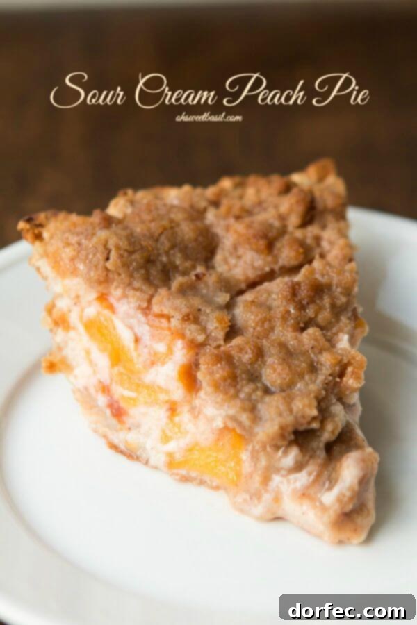 Ultimate Razzleberry Pie 8 A slice of creamy Sour Cream Peach Pie, an irresistible summer dessert.