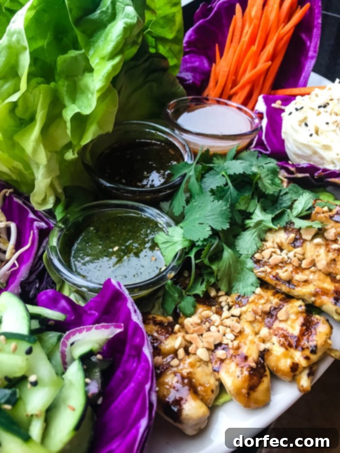 Fresh and vibrant Thai Lettuce Wraps, a popular appetizer at The Cheesecake Factory, with various flavorful fillings.