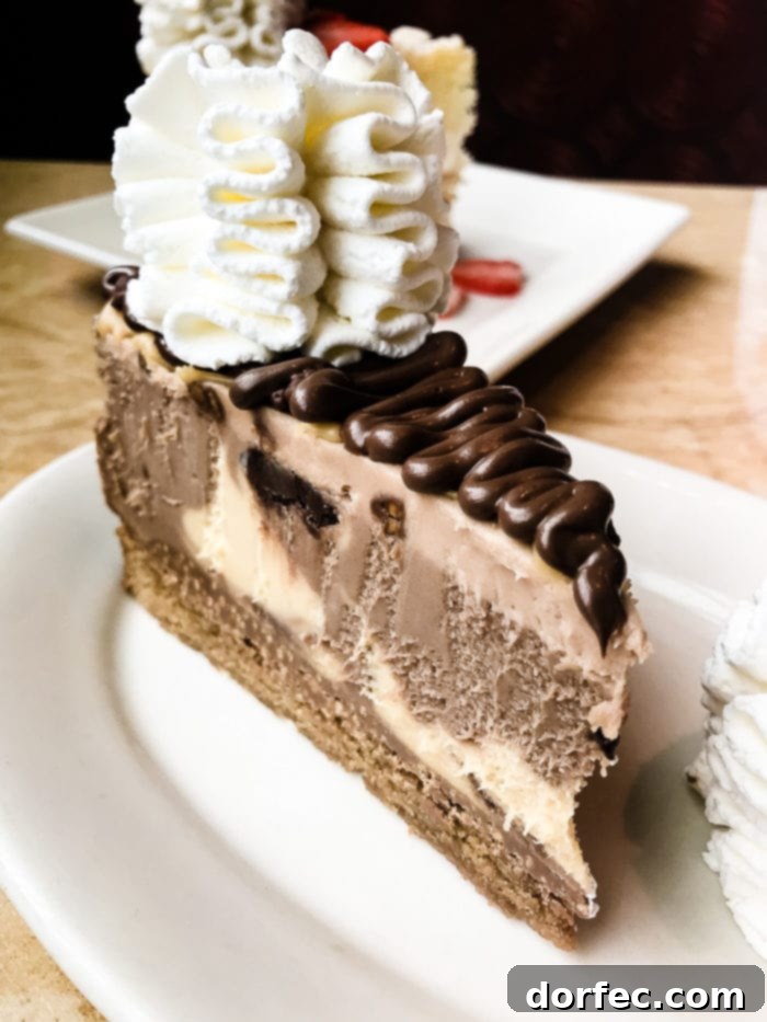 The famous Nutella Cheesecake from The Cheesecake Factory, a rich and decadent dessert option with a crunchy layer.