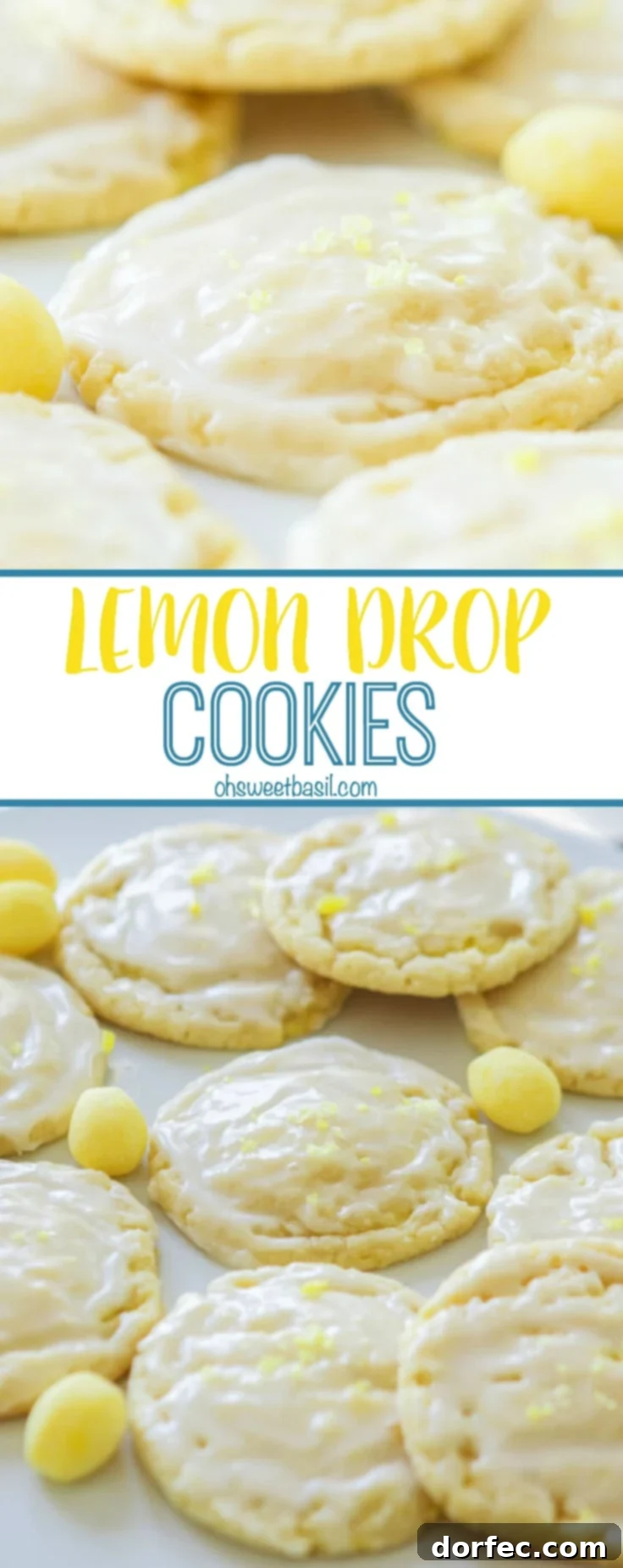 Close-up of a perfectly glazed lemon drop cookie with extra crushed lemon drops for garnish.